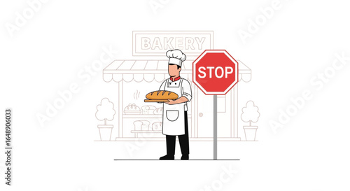 Bakery Business Issues Baker Facing Problem With A Bread Near Stop Sign