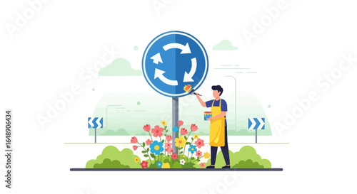 Artistic Touch Roundabout Modern Approach To Urban Design Vector Illustration