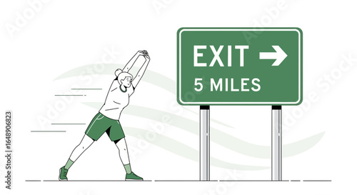 Athlete Stretching Before The Next Five Miles Near The Freeway Exit