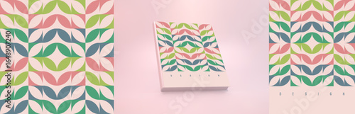 Realistic hardcover book mockup. Cover design template. Abstract background. Geometric art. Leaf. Vector illustration for brochure, planner, notebook or notepad.