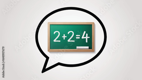 Simple Math Equation on Chalkboard Inside Speech Bubble for Education and Learning Concepts with Bright Green Background and Chalk with Wooden Frame for Easy Understanding