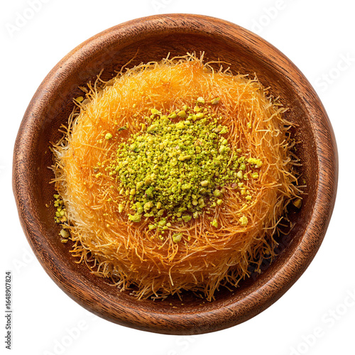 Premium Kunafa Dessert Served in a Wooden Bowl Isolated on Transparent Background