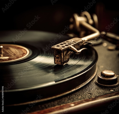 Close-up vintage record player, turntable