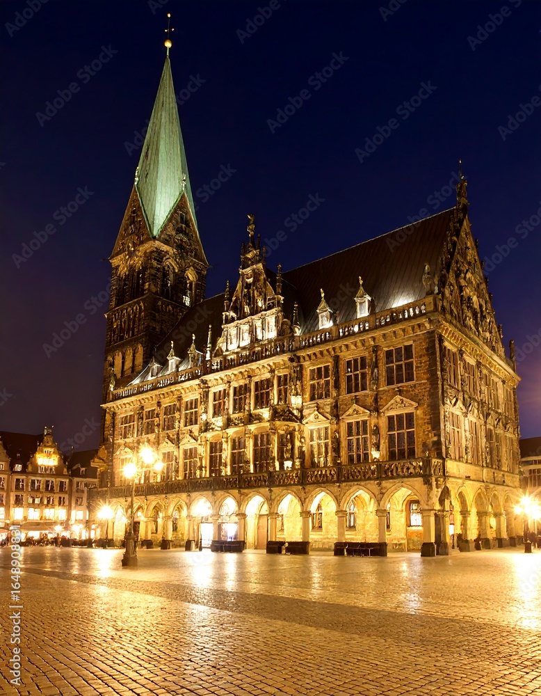 Obraz premium Illuminated town hall at night