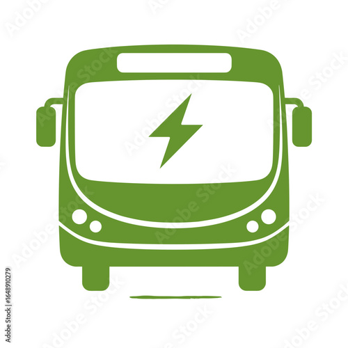 Elektrischer Bus in Frontansicht als farbige Vektorillustration, modernes umweltfreundliches Elektrofahrzeug für öffentlichen Nahverkehr, nachhaltige Mobilität und emissionsfreien Transport im Stadtve