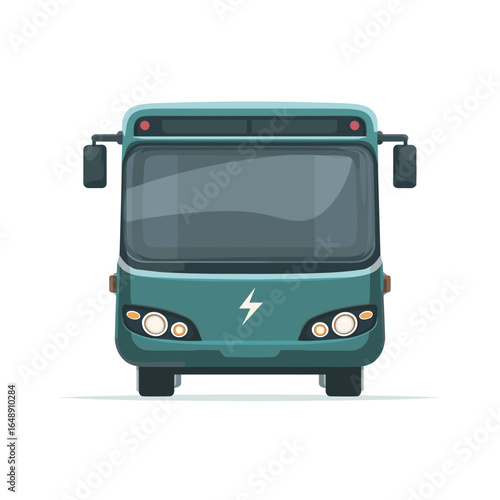 Elektrischer Bus in Frontansicht als farbige Vektorillustration, modernes umweltfreundliches Elektrofahrzeug für öffentlichen Nahverkehr, nachhaltige Mobilität und emissionsfreien Transport im Stadtve