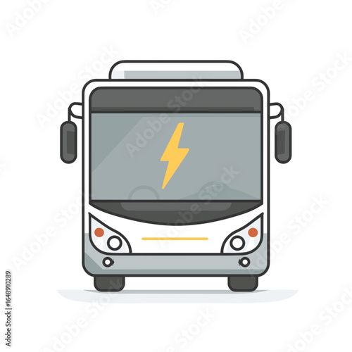 Elektrischer Bus in Frontansicht als farbige Vektorillustration, modernes umweltfreundliches Elektrofahrzeug für öffentlichen Nahverkehr, nachhaltige Mobilität und emissionsfreien Transport im Stadtve