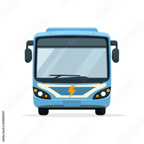 Elektrischer Bus in Frontansicht als farbige Vektorillustration, modernes umweltfreundliches Elektrofahrzeug für öffentlichen Nahverkehr, nachhaltige Mobilität und emissionsfreien Transport im Stadtve