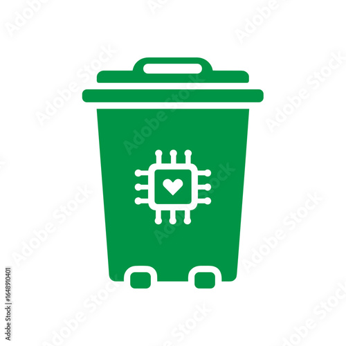 Elektroschrott Symbol, Mülltonne mit Mikrochip Icon, Recycling von Elektronik, E-Waste Entsorgung, umweltfreundliche Technikentsorgung