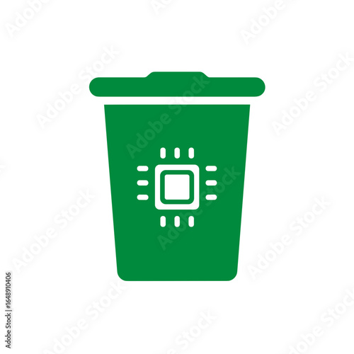 Elektroschrott Symbol, Mülltonne mit Mikrochip Icon, Recycling von Elektronik, E-Waste Entsorgung, umweltfreundliche Technikentsorgung