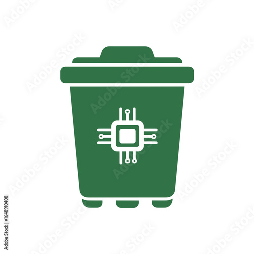 Elektroschrott Symbol, Mülltonne mit Mikrochip Icon, Recycling von Elektronik, E-Waste Entsorgung, umweltfreundliche Technikentsorgung