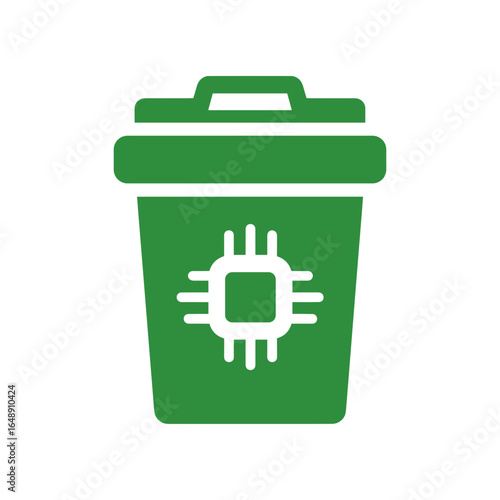 Elektroschrott Symbol, Mülltonne mit Mikrochip Icon, Recycling von Elektronik, E-Waste Entsorgung, umweltfreundliche Technikentsorgung