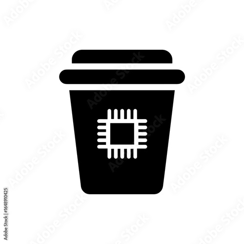 Elektroschrott Symbol, Mülltonne mit Mikrochip Icon, Recycling von Elektronik, E-Waste Entsorgung, umweltfreundliche Technikentsorgung