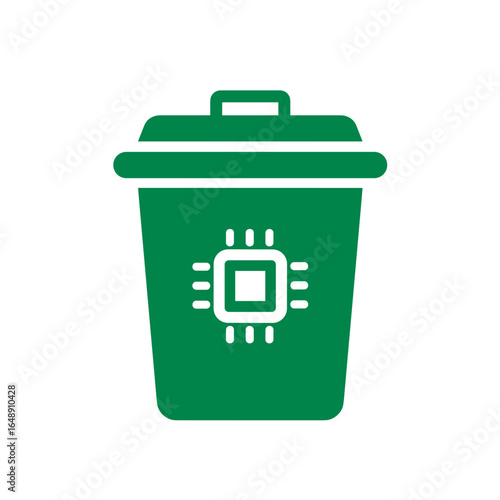 Elektroschrott Symbol, Mülltonne mit Mikrochip Icon, Recycling von Elektronik, E-Waste Entsorgung, umweltfreundliche Technikentsorgung