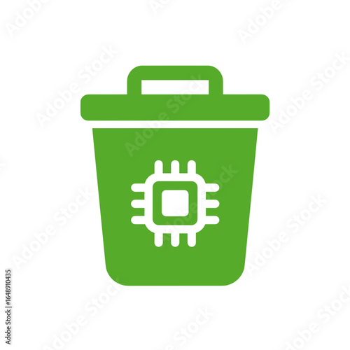 Elektroschrott Symbol, Mülltonne mit Mikrochip Icon, Recycling von Elektronik, E-Waste Entsorgung, umweltfreundliche Technikentsorgung