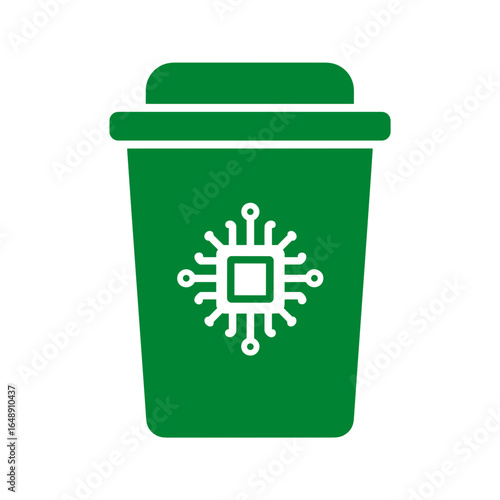Elektroschrott Symbol, Mülltonne mit Mikrochip Icon, Recycling von Elektronik, E-Waste Entsorgung, umweltfreundliche Technikentsorgung