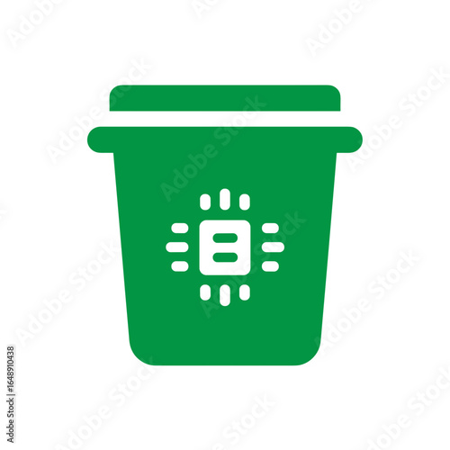 Elektroschrott Symbol, Mülltonne mit Mikrochip Icon, Recycling von Elektronik, E-Waste Entsorgung, umweltfreundliche Technikentsorgung