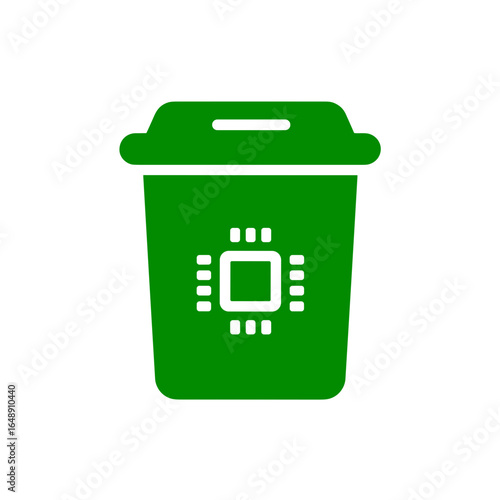 Elektroschrott Symbol, Mülltonne mit Mikrochip Icon, Recycling von Elektronik, E-Waste Entsorgung, umweltfreundliche Technikentsorgung