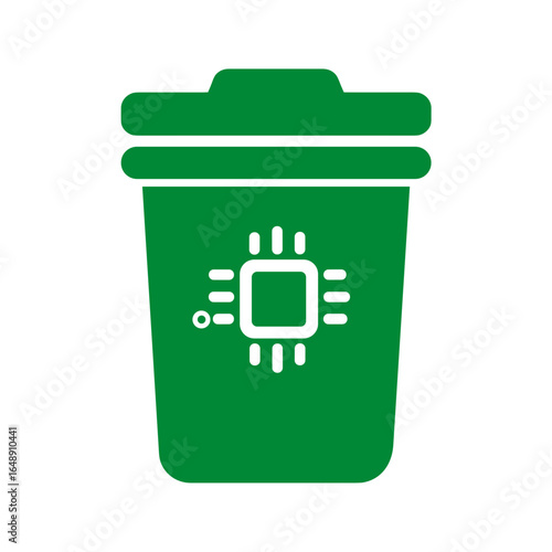 Elektroschrott Symbol, Mülltonne mit Mikrochip Icon, Recycling von Elektronik, E-Waste Entsorgung, umweltfreundliche Technikentsorgung