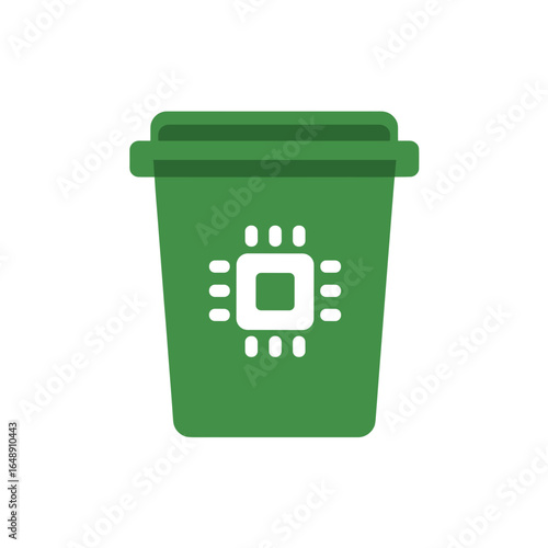 Elektroschrott Symbol, Mülltonne mit Mikrochip Icon, Recycling von Elektronik, E-Waste Entsorgung, umweltfreundliche Technikentsorgung