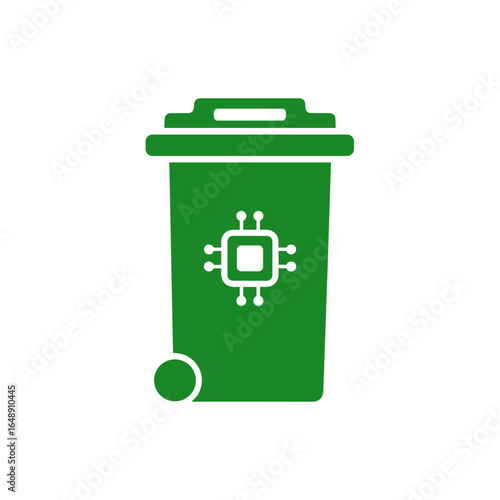 Elektroschrott Symbol, Mülltonne mit Mikrochip Icon, Recycling von Elektronik, E-Waste Entsorgung, umweltfreundliche Technikentsorgung