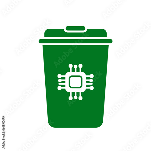 Elektroschrott Symbol, Mülltonne mit Mikrochip Icon, Recycling von Elektronik, E-Waste Entsorgung, umweltfreundliche Technikentsorgung