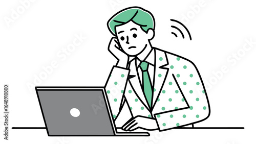 Illustration of businessman feeling stress and frustration while working on laptop
