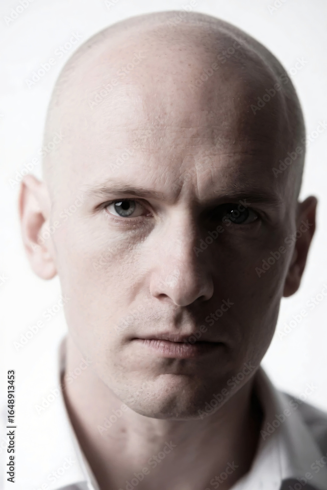 Fototapeta premium bald man close up portrait white background