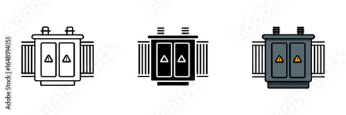 Electrical transformer icons in different styles for digital and print design projects