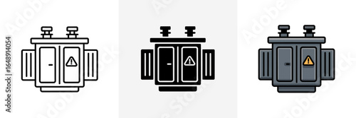 Electrical transformer icons in different styles for digital and print design projects