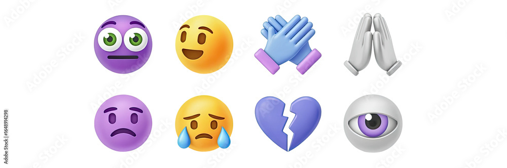 Obraz premium Expressive emoji collection showcasing diverse emotions and gestures for modern communication and design projects