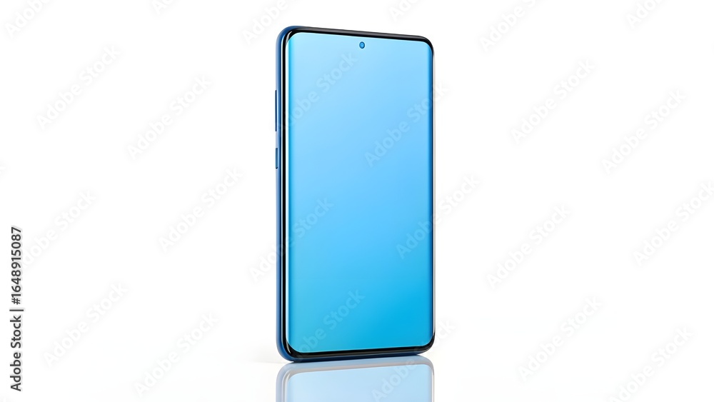 Naklejka premium Mockup Sleek blue smartphone with blank screen, isolated on white background, showcasing modern mobile technology.