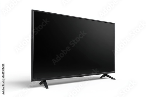 Black flat-screen TV, angled view, isolated on white