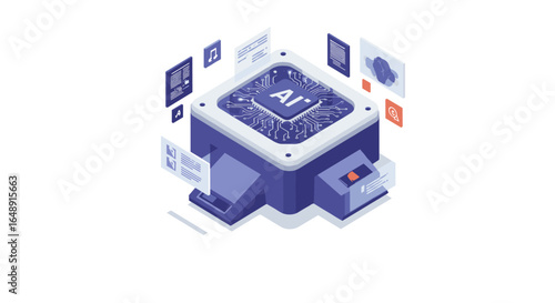 Futuristic isometric artificial intelligence processor with digital interfaces