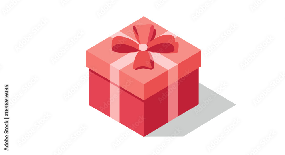 Obraz premium Pink gift box with ribbon and shadow in isometric style for celebrations