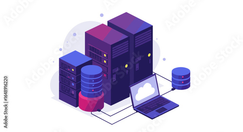Isometric data center design with cloud technology and networked servers