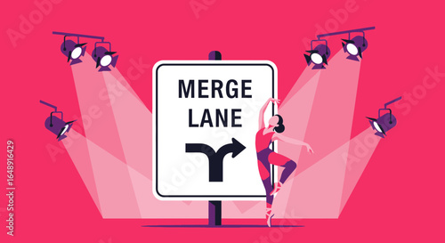 Ballet Performance Under Merge Lane Sign With Theater Spotlights Concept
