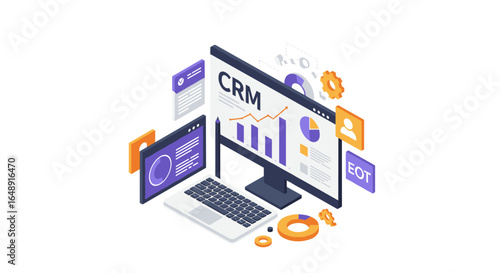 Advanced crm management in modern business technology isometric design
