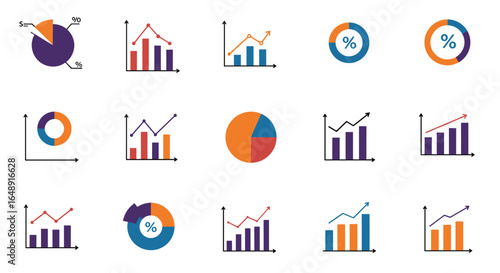 Colorful business charts and graphs for data analysis and presentation