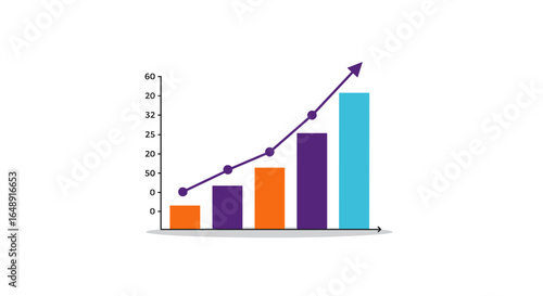 Colorful bar chart with growth arrow on white background