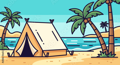Beachside Camping Adventure Under Tropical Palm Trees Awaits Vacationers Escape