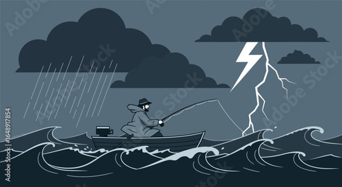 Braving The Storm A Fisherman's Tale Under Threatening Skies And Turbulent Waters