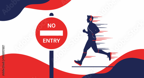 Breaking Boundaries Runner Ignores The No Entry Sign Symbolizing Freedom And Rebellion