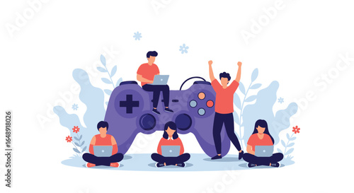 Group of Gamers Playing and Celebrating Together