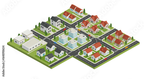 Isometric neighborhood design with houses and urban planning
