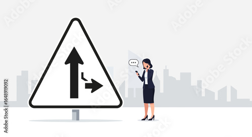 Businesswoman Making Decisions At The Crossroads Of Career Paths Direction
