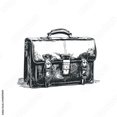 Detailed Sketch of a Vintage Leather Briefcase with Buckles