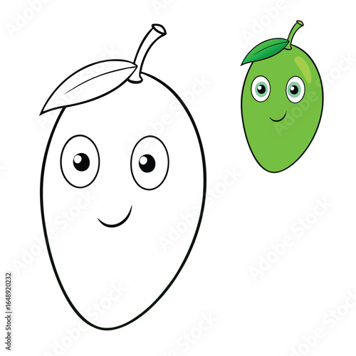 A vibrant green mango coloring page, full of juicy details and smooth curves, perfect for kids and adults to add bright, creative colors and bring it to life.
