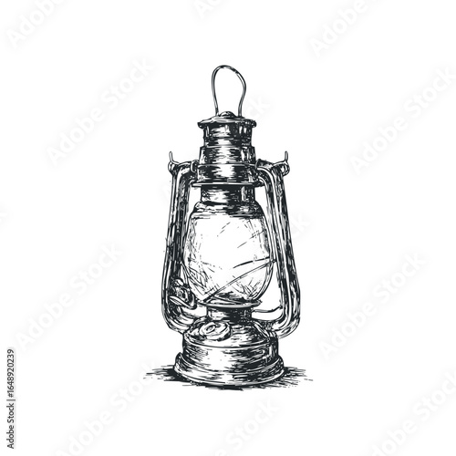 Hand-drawn sketch of an antique kerosene oil lantern