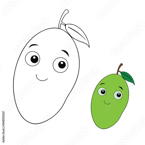 A vibrant green mango coloring page, full of juicy details and smooth curves, perfect for kids and adults to add bright, creative colors and bring it to life.
